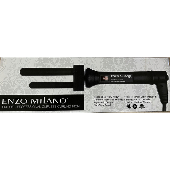 Enzo Milano Bi-Tube Professional Clipless Curling Iron - Picture 1 of 4